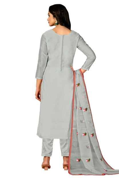 Grey Colour Unstitched Modal Silk Fabric Straight Suit US1160928 A