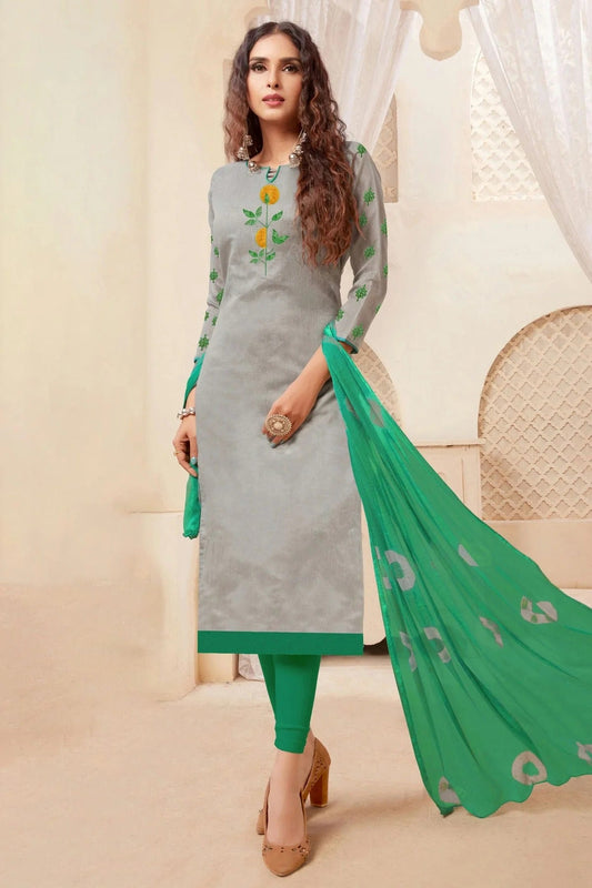 Grey Colour Unstitched Modal Silk Straight Suit US1161127