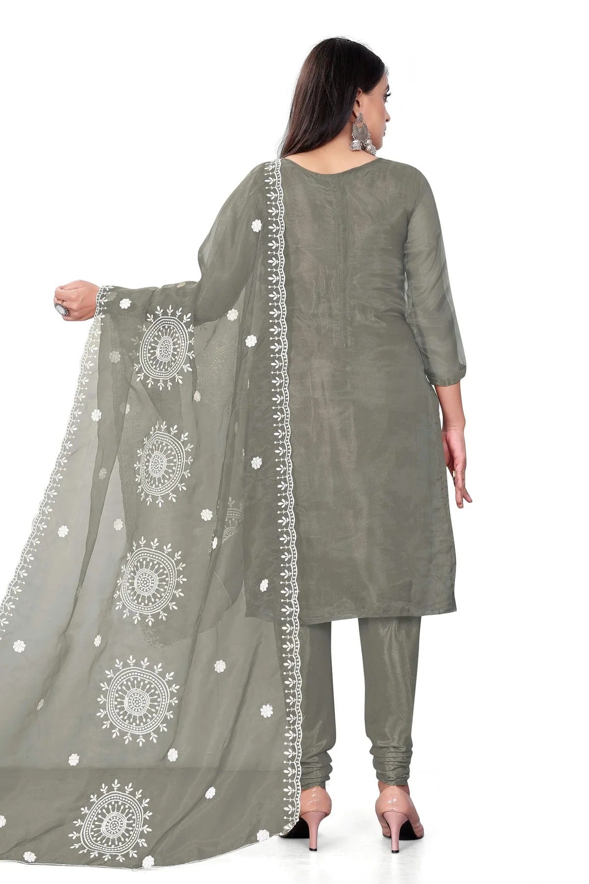Grey Colour Unstitched Organza Churidar Suit US1160707 A