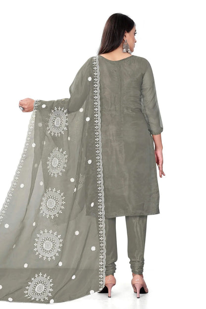 Grey Colour Unstitched Organza Churidar Suit US1160707 A