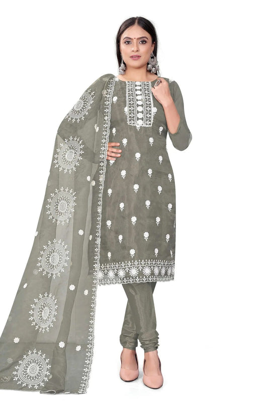 Grey Colour Unstitched Organza Churidar Suit US1160707