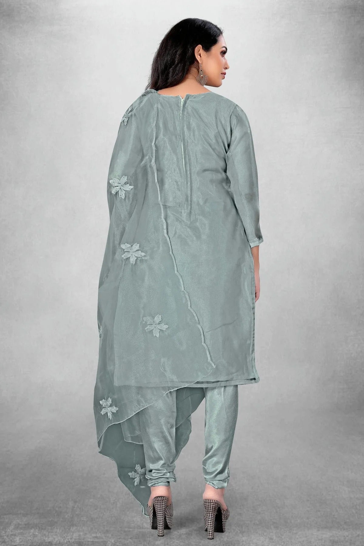 Grey Colour Unstitched Organza Churidar Suit US1160777 A