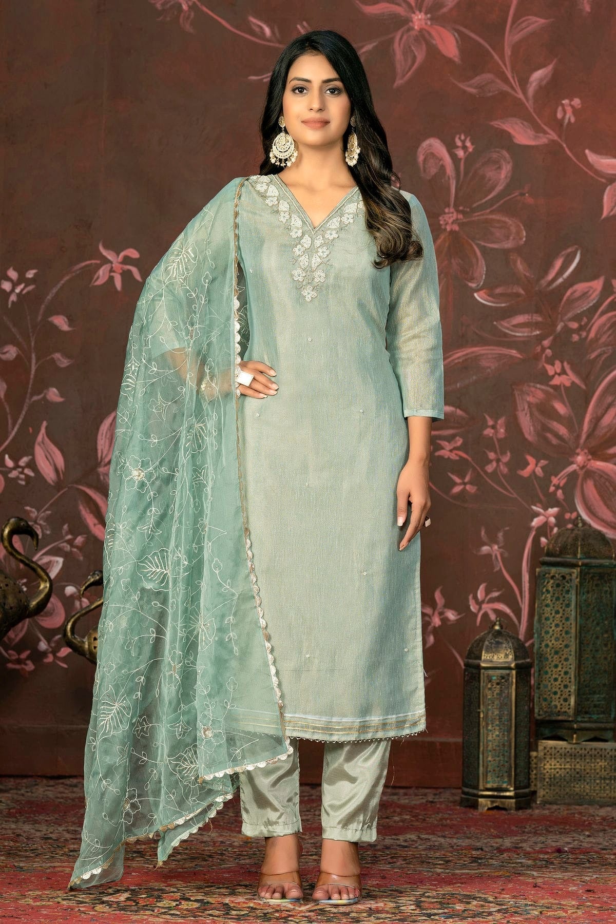 Grey Colour Unstitched Simmar Cotton Pant Style Suit US1161311