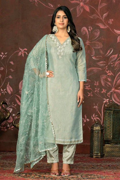 Grey Colour Unstitched Simmar Cotton Pant Style Suit US1161311