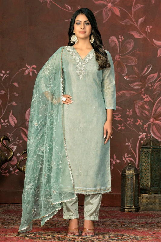 Grey Colour Unstitched Simmar Cotton Pant Style Suit US1161311