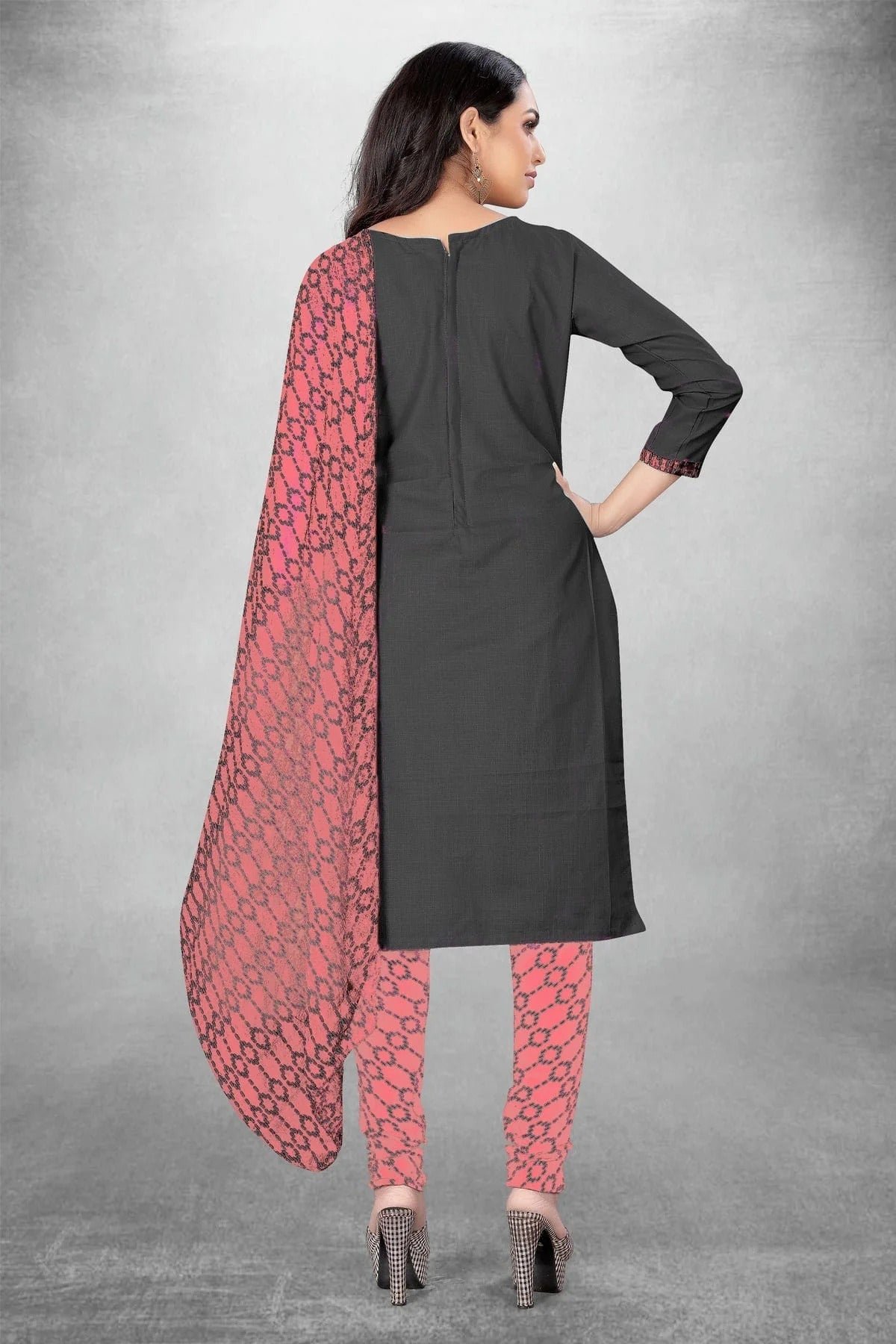 Grey Colour Unstitched Slub Cotton Churidar Suit US1160812 A