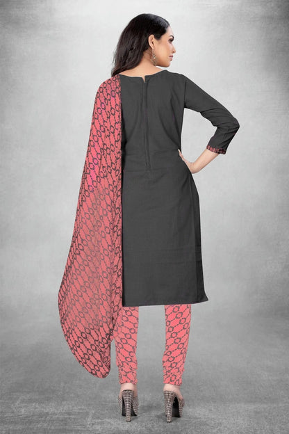 Grey Colour Unstitched Slub Cotton Churidar Suit US1160812 A