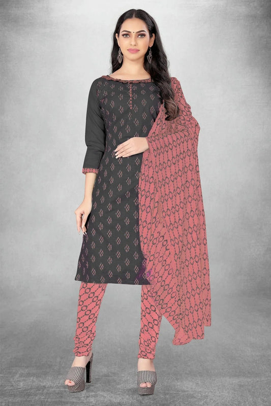 Grey Colour Unstitched Slub Cotton Churidar Suit US1160812