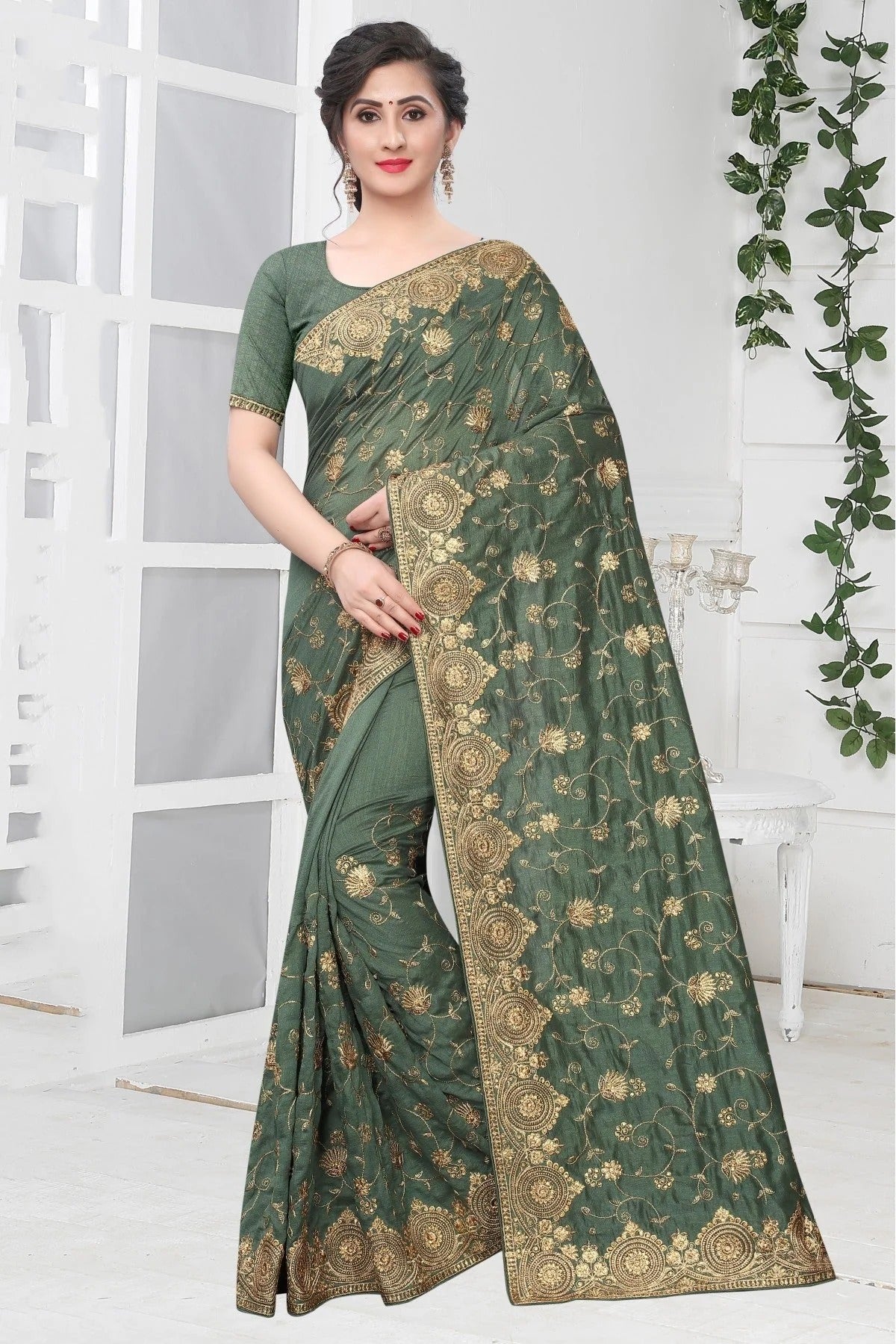 Grey Colour Vichitra Silk Designer Saree SD1090124