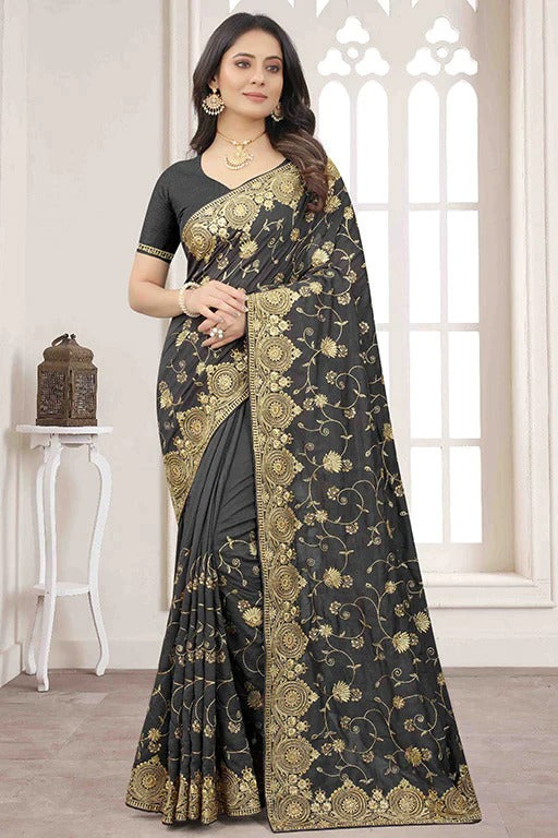 Grey Colour Vichitra Silk Designer Saree SD1090642