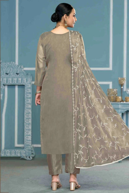 Grey Colour Viscose Organza Pant Style Suit SM1113202 A