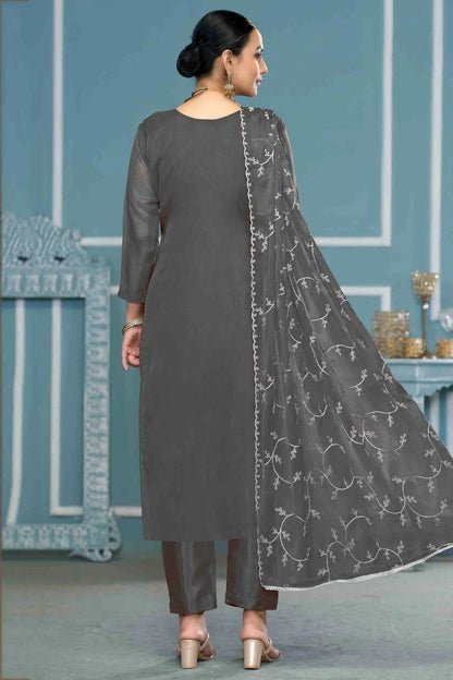 Grey Colour Viscose Organza Pant Style Suit SM1113204 A