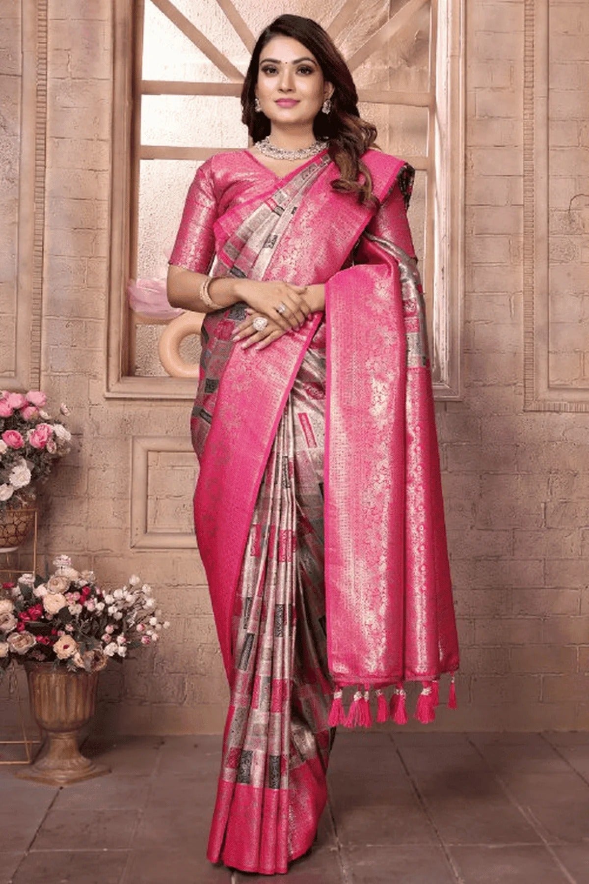 Grey Colour Woven Work Banarasi Chaturi Silk Traditional Saree SD1250274 A
