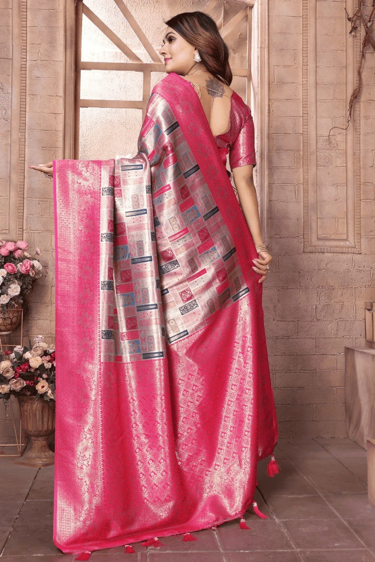Grey Colour Woven Work Banarasi Chaturi Silk Traditional Saree SD1250274 B