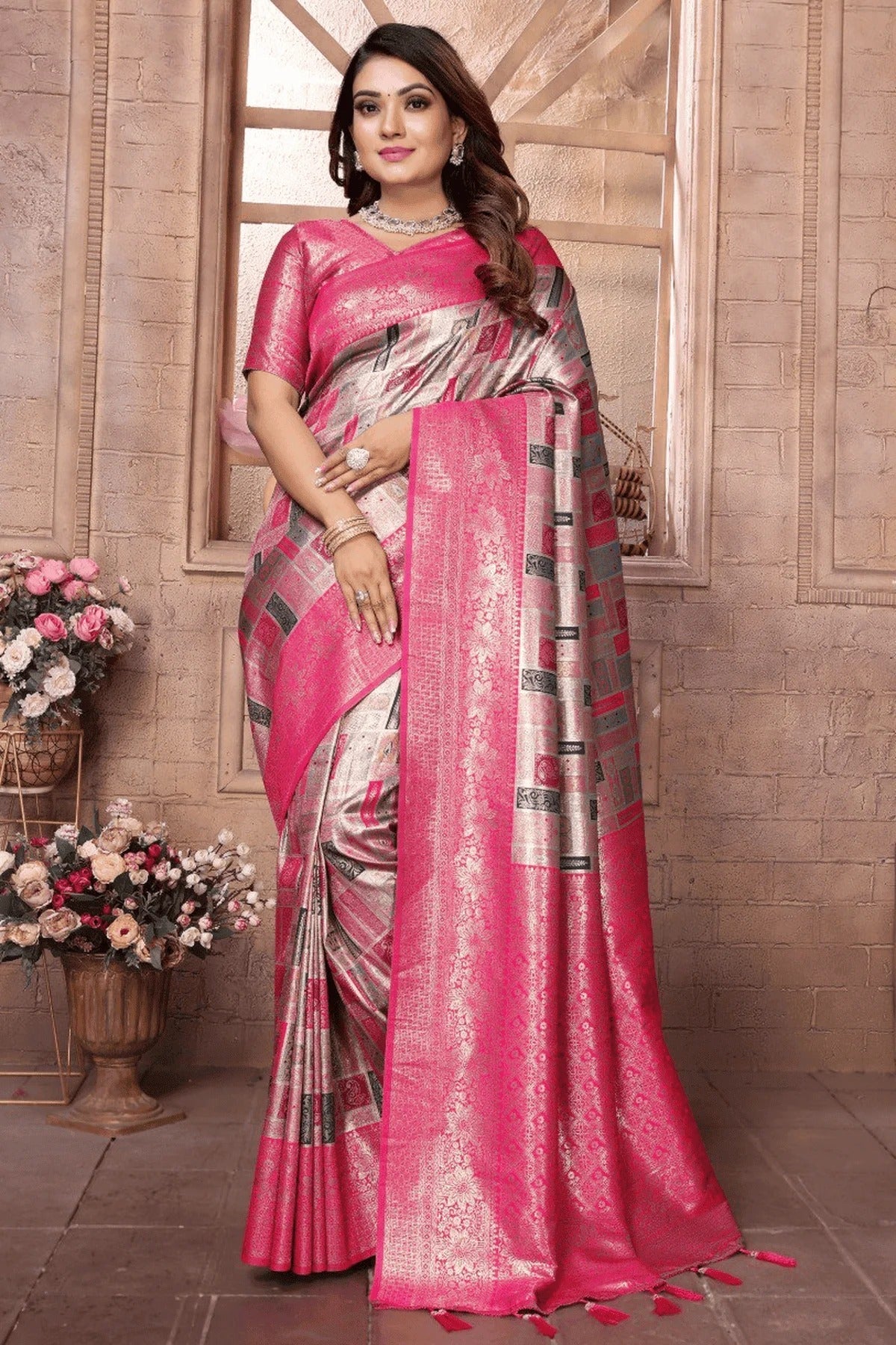 Grey Colour Woven Work Banarasi Chaturi Silk Traditional Saree SD1250274