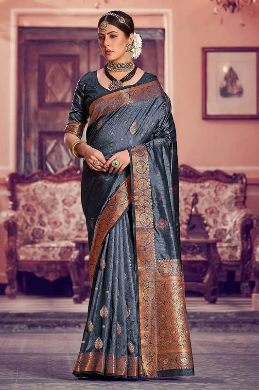 Grey Colour Woven Work Banarasi Silk Saree SD1101398