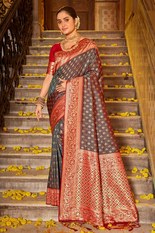 Grey Colour Woven Work Banarasi Silk Saree SD1101506