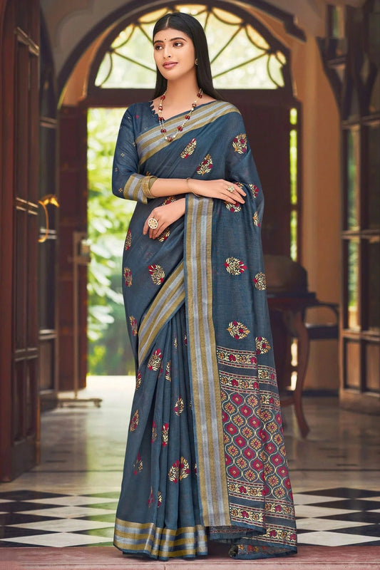 Grey Colour Woven Work Chanderi Saree SD1101297