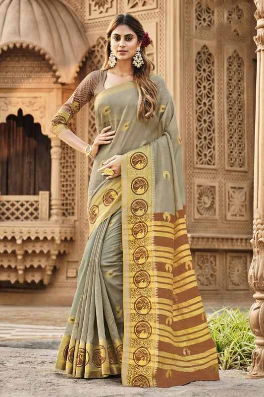 Grey Colour Woven Work Cotton Saree SD1101286
