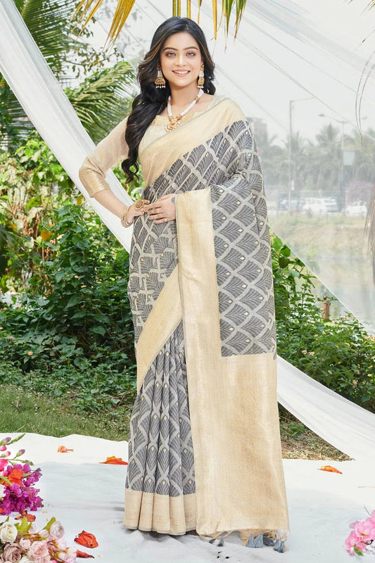 Grey Colour Woven Work Cotton Saree SD1101897