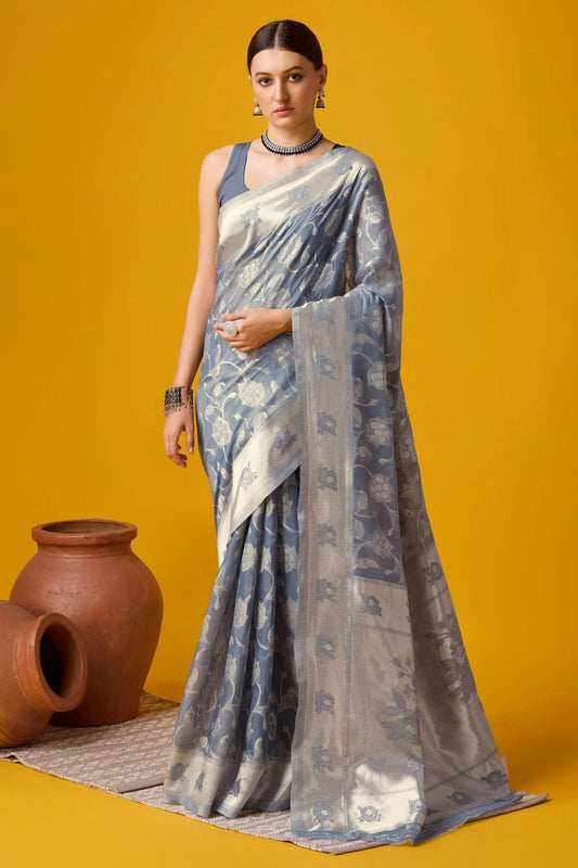 Grey Colour Woven Work Cotton Saree SD1102085