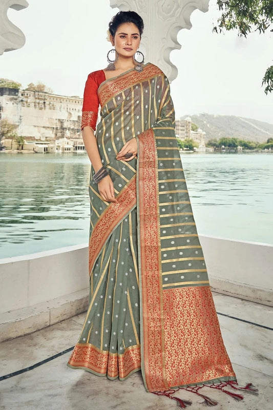 Grey Colour Woven Work Organza Saree SD1101339