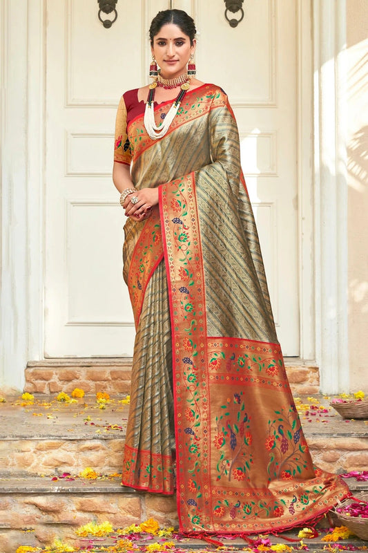 Grey Colour Woven Work Paithani Silk Saree SD1101556