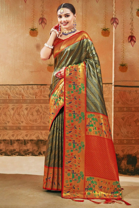 Grey Colour Woven Work Paithani Silk Saree SD1101591