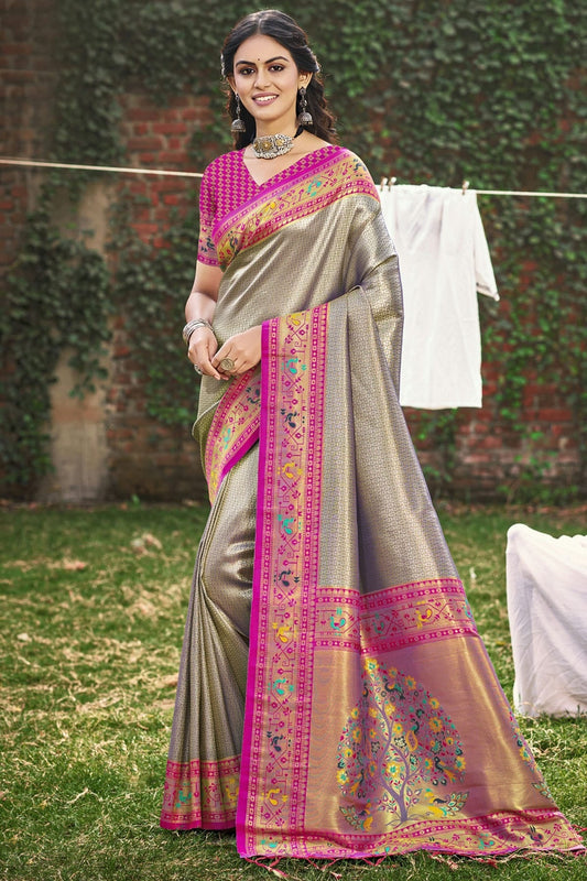 Grey Colour Woven Work Paithani Silk Traditional Saree SD1103260