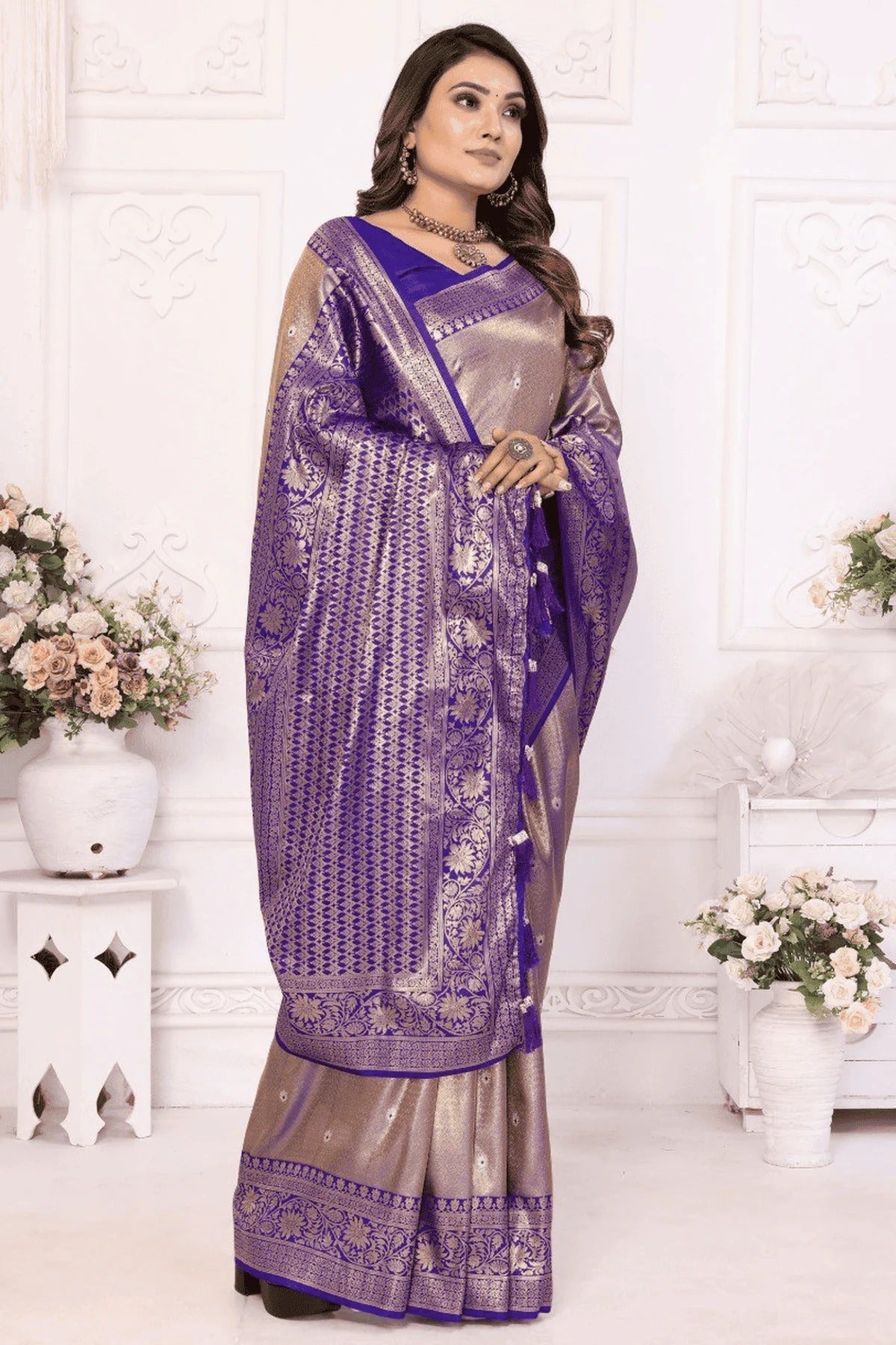 Grey Colour Woven Work Pure Banarasi Tissue Silk Traditional Saree SD1250248 A