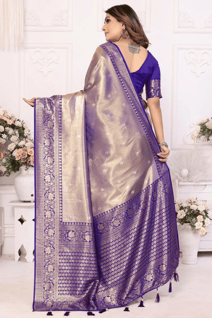 Grey Colour Woven Work Pure Banarasi Tissue Silk Traditional Saree SD1250248 B
