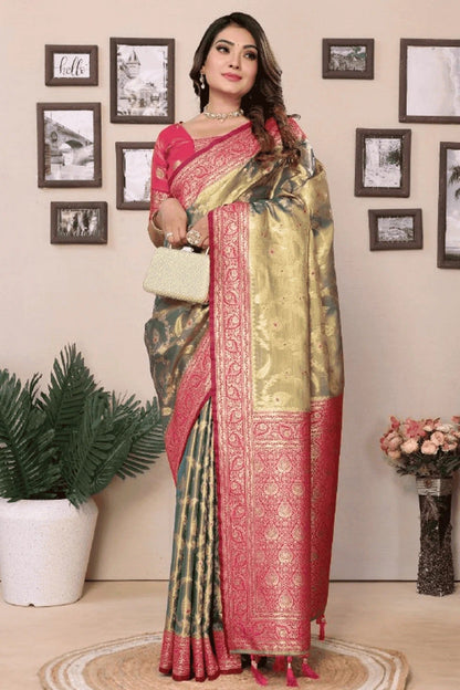 Grey Colour Woven Work Pure Banarasi Tissue Silk Traditional Saree SD1250253 A