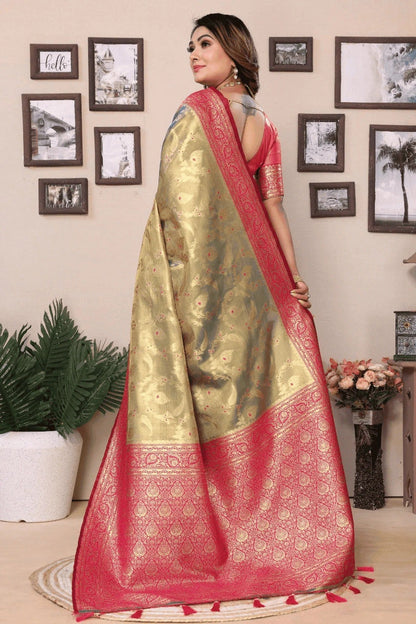 Grey Colour Woven Work Pure Banarasi Tissue Silk Traditional Saree SD1250253 B