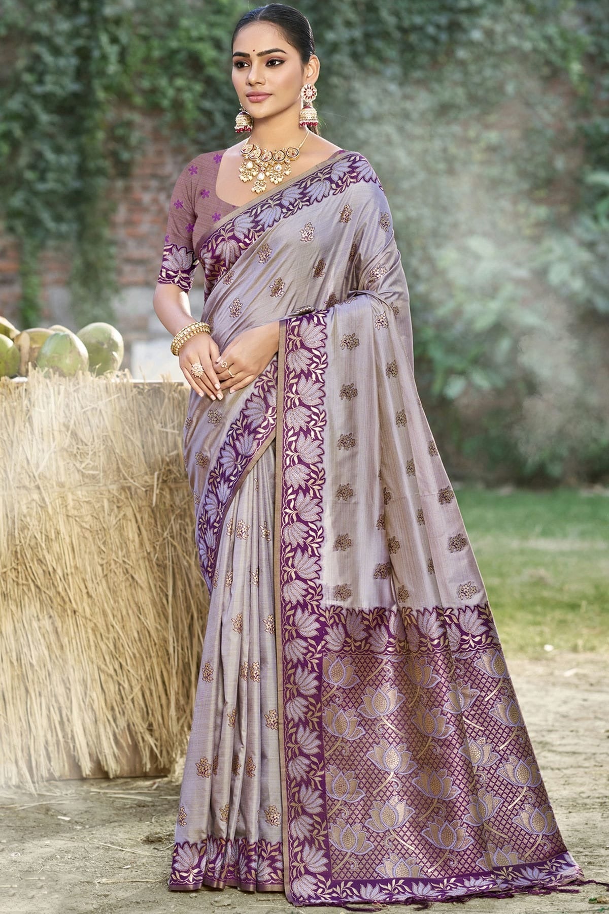 Grey Colour Woven Work Silk Traditional Saree SD1103352