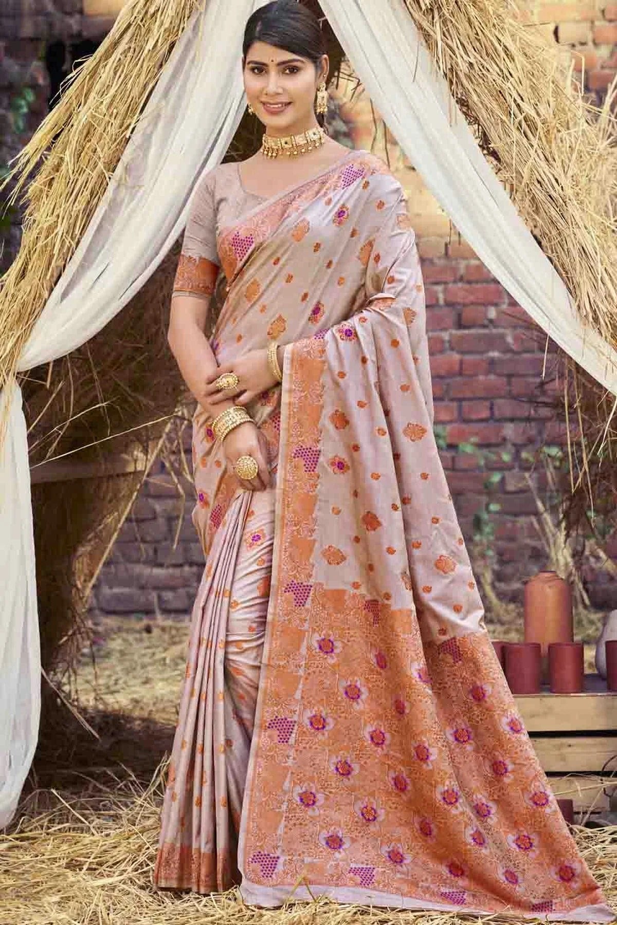 Grey Colour Woven Work Silk Traditional Saree SD1103468