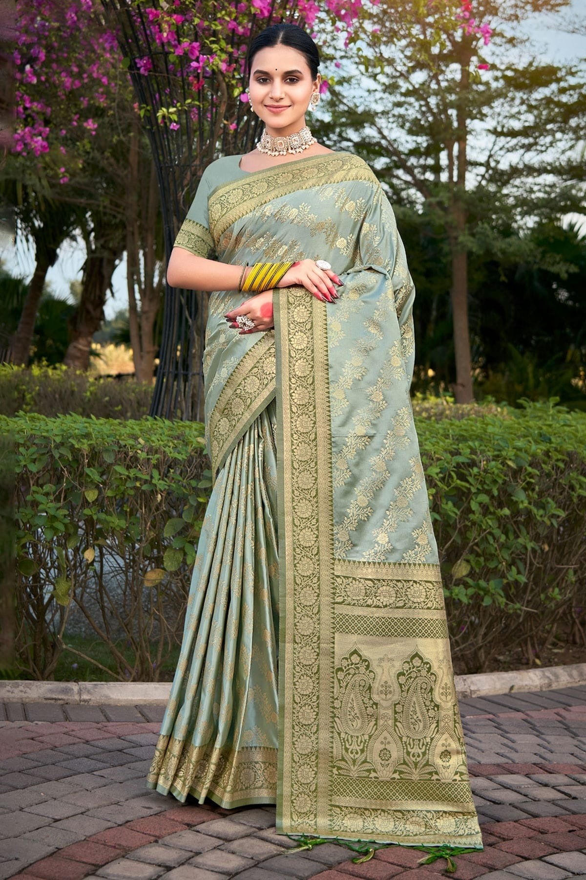 Grey Colour Woven Work Stain Silk Saree SD1101797
