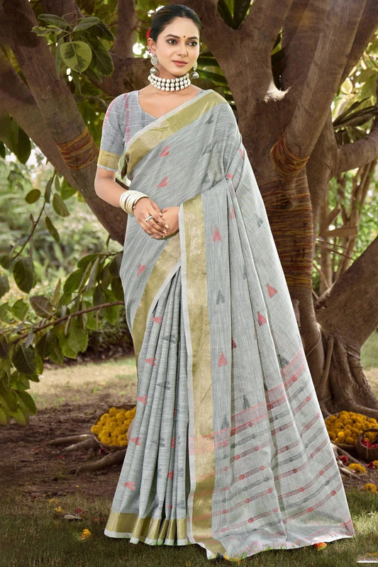 Grey Colour Zari Work Cotton Saree SD1102328