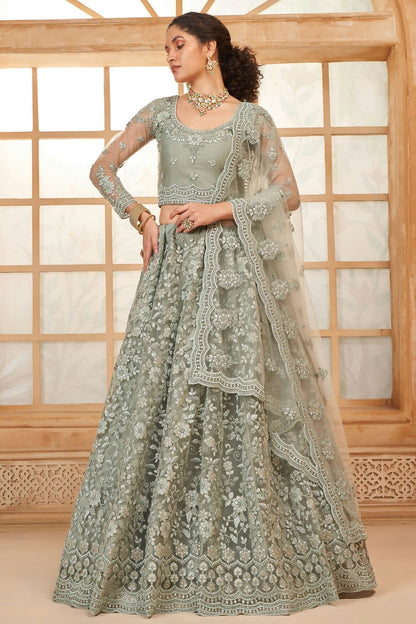 Grey Embroidery Net and SilK Lehenga Choli LC1290142