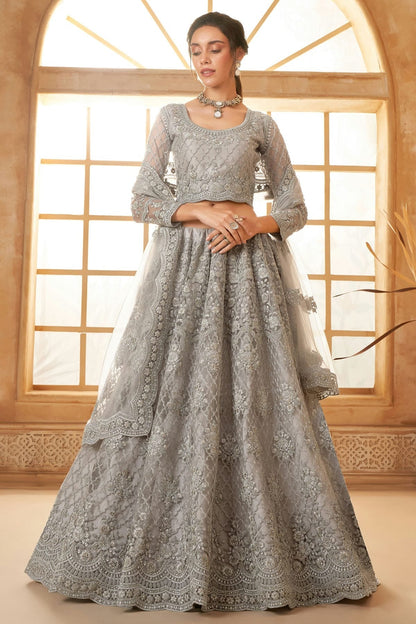 Grey Embroidery Net and SilK Lehenga Choli LC1290144