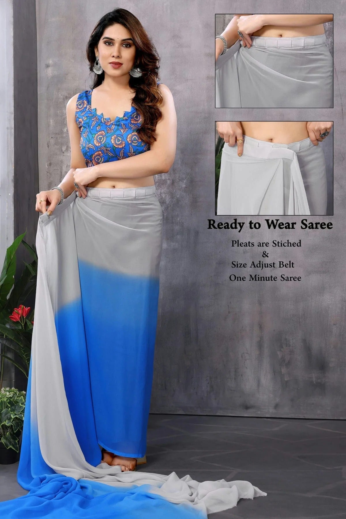 Grey and Blue Colour Georgette Ready To Wear Saree SD1180022 A