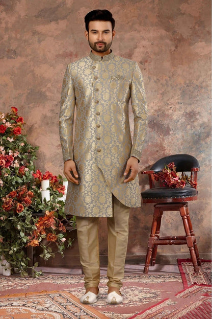 Grey and Gold Colour Jacquard Woven Sherwani SH1040318
