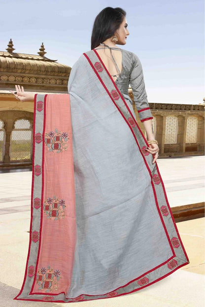 Grey and Peach Colour Cotton Designer Saree SD1120549 A