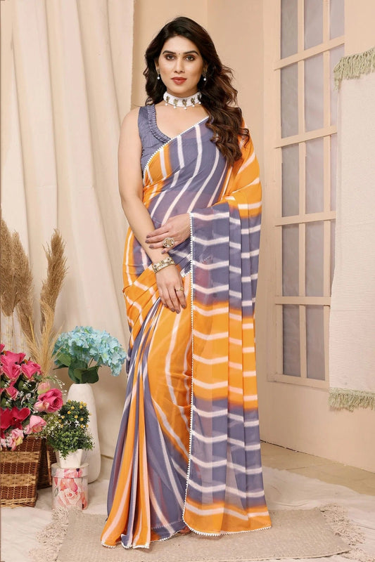 Grey and Yellow Colour Georgette Ready To Wear Saree SD1180013