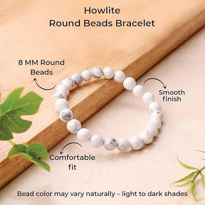 Howlite 8mm Round Beads Bracelet – Natural Calm & Stress Relief Crystal Bracelet