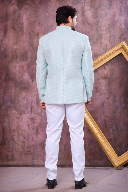 Ice Blue Colour Thread Work Embroidery Art Silk Jodhpuri