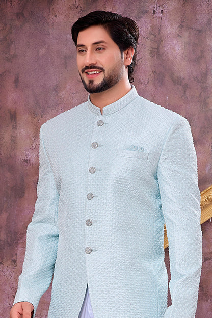 Ice Blue Colour Thread Work Embroidery Art Silk Jodhpuri
