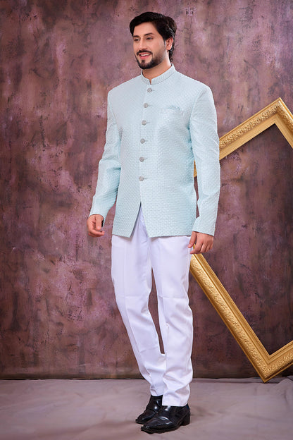 Ice Blue Colour Thread Work Embroidery Art Silk Jodhpuri