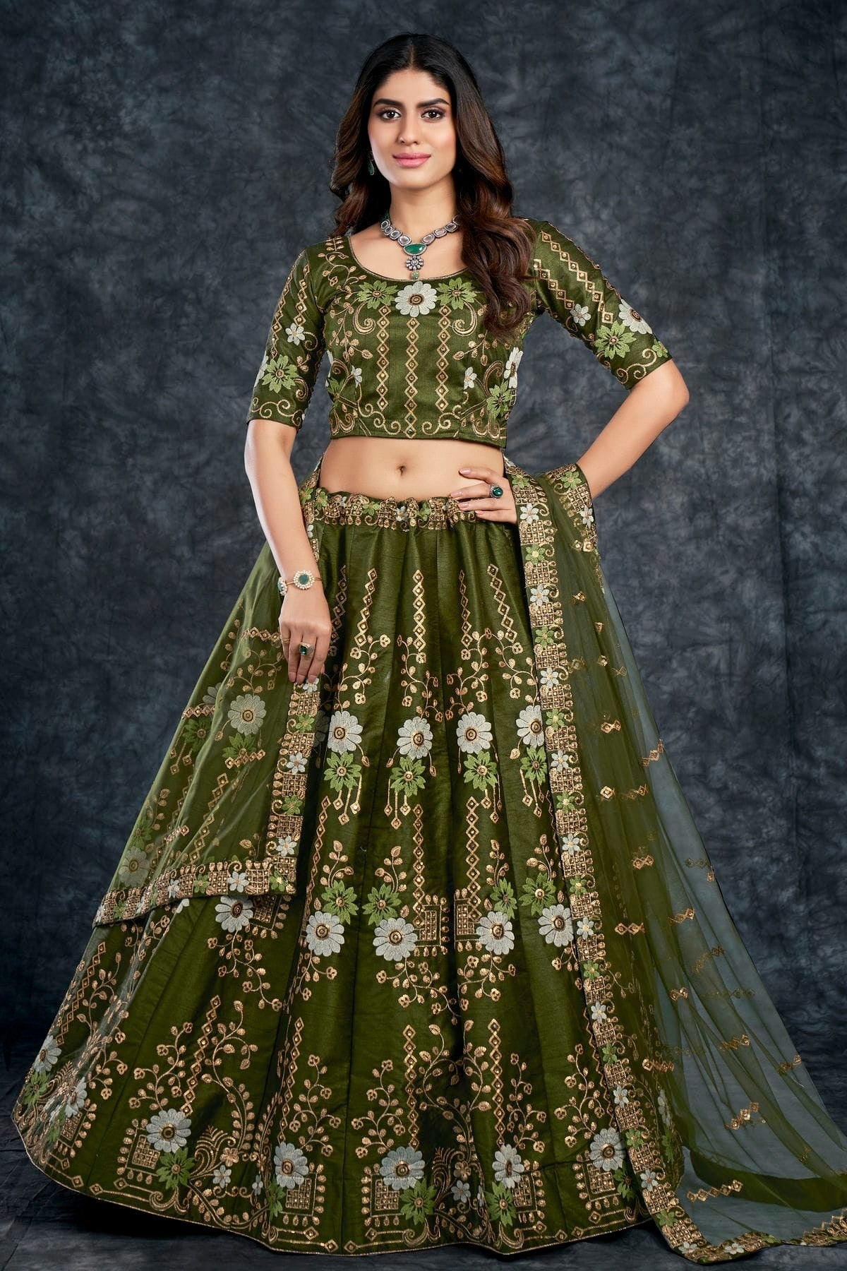 Italian Silk Designer Lehenga Choli In Mehendi Green Colour LC1270017 A