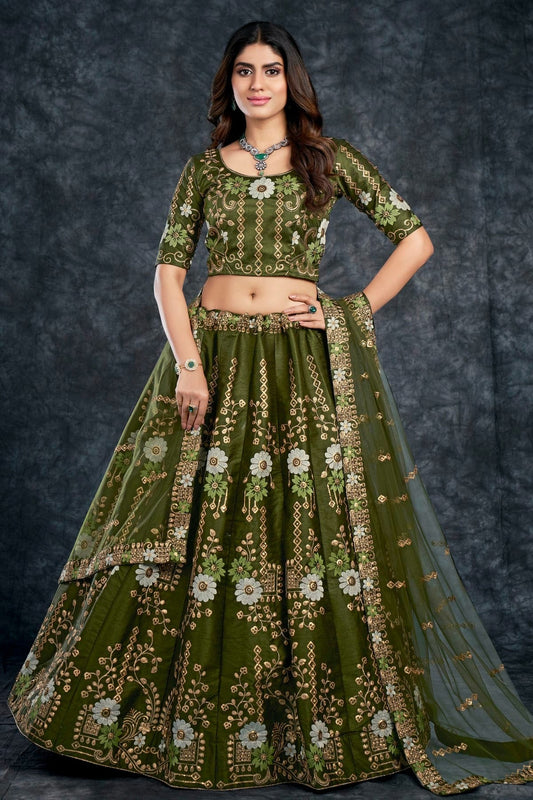 Italian Silk Designer Lehenga Choli In Mehendi Green Colour LC1270017 A
