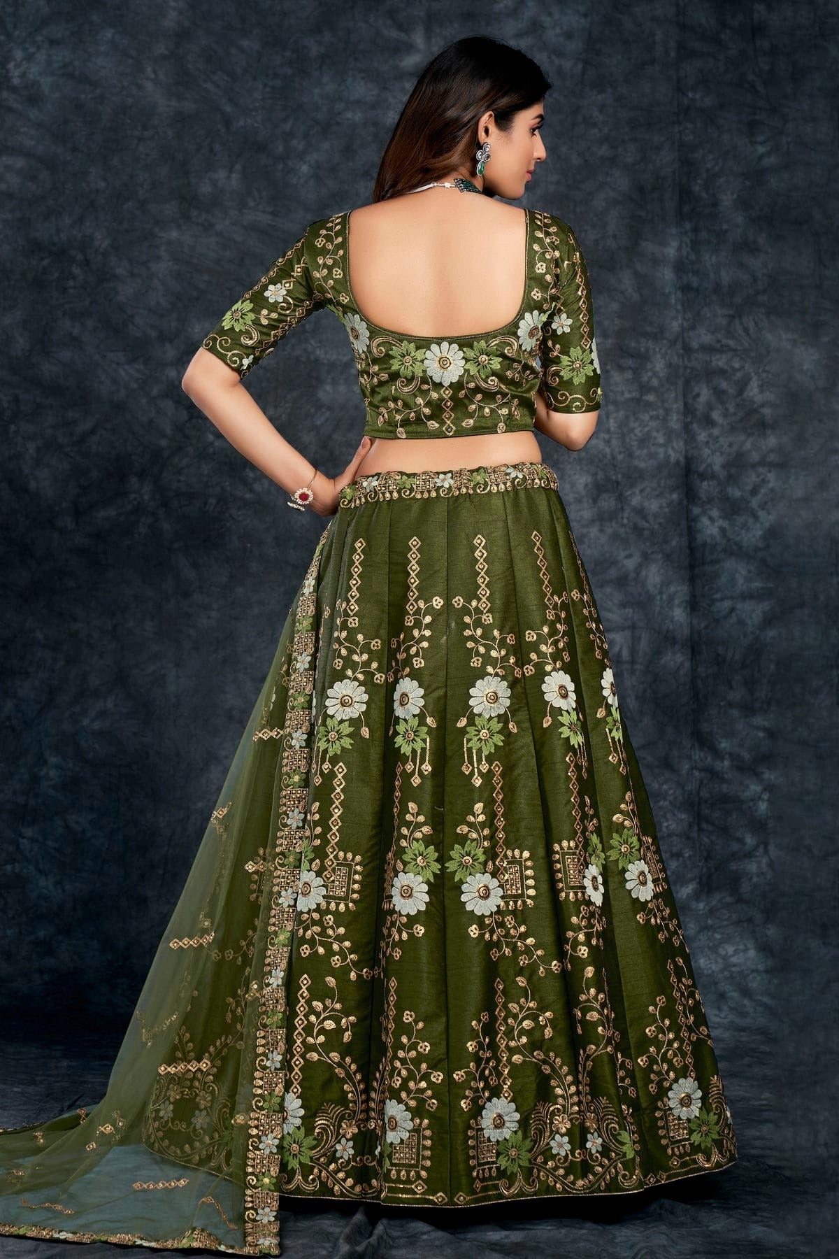 Italian Silk Designer Lehenga Choli In Mehendi Green Colour LC1270017 B